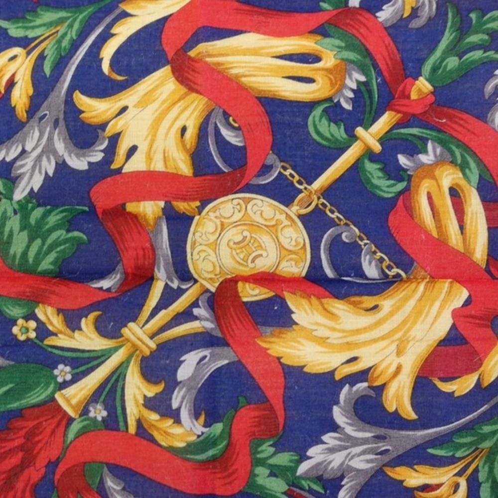 Vintage CELINE Paris Handkerchief Blue Gold‎ Medallion Arabesque AUTH Luxe 17x18 - Picture 9 of 12
